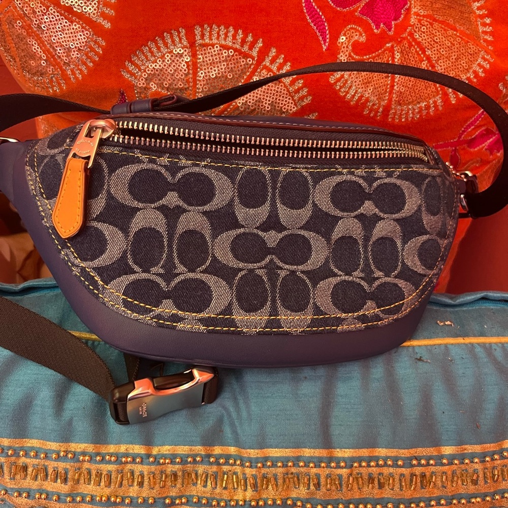 Coach Navy and Gray Patterned Crossbody Bag